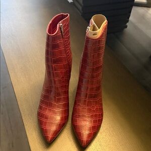 Marc Fisher Red Croc-Embossed Ankle Booties